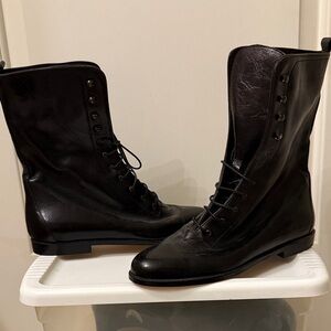Joan & David Black Leather Combat Boots